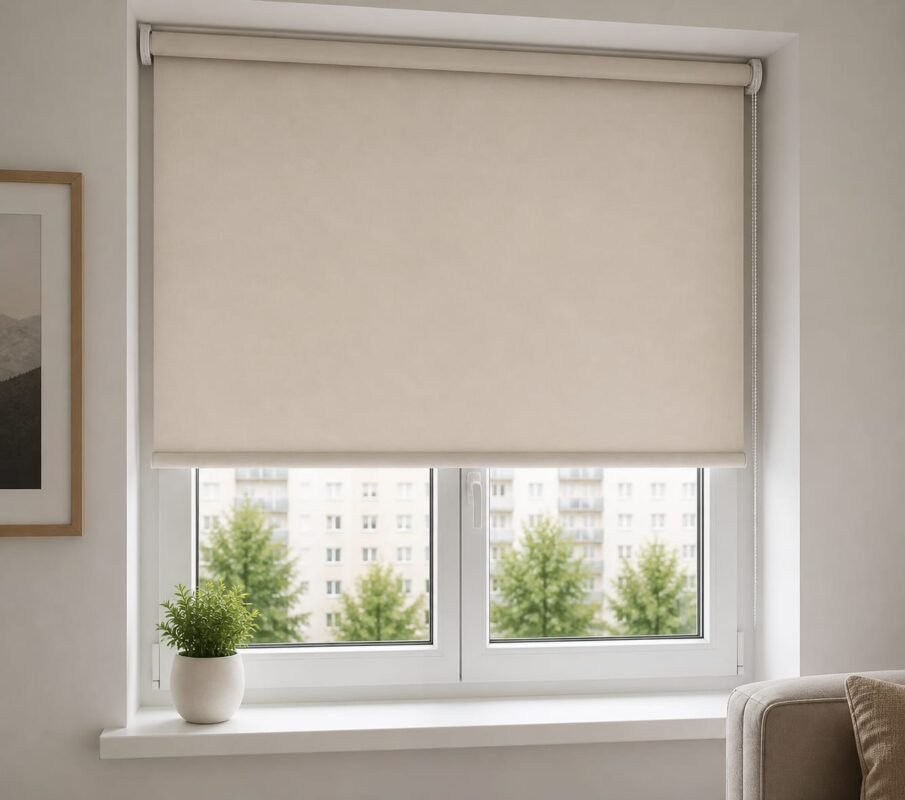 Roleta blackout 100% din material textil bej deschis