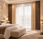 Draperii din catifea doua culori maro si bej - imagine 2
